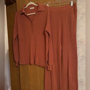 Three Bird Nest Rust Ribbed Knit Set